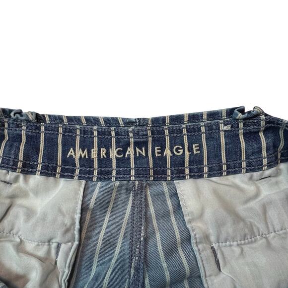 American Eagle Shorts Size 14 Striped Shorts Blue White Removable Tie Belt - Picture 7 of 8
